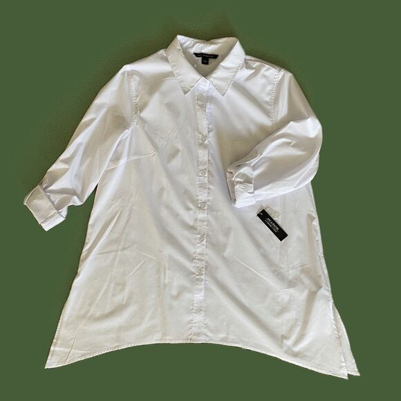 Zac & Rachel Women’s L White Button Down Roll Tab Sleeve Tunic Shirt - Picture 1 of 12